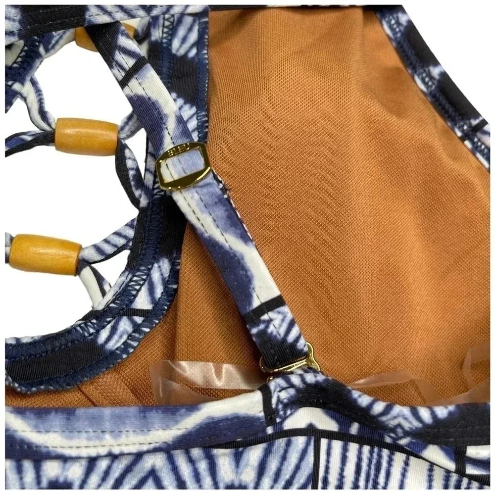 Bleu Rod Beattie Navy High Neck Underwire Womens Lattice Front Tankini Size 4 - Picture 9 of 11